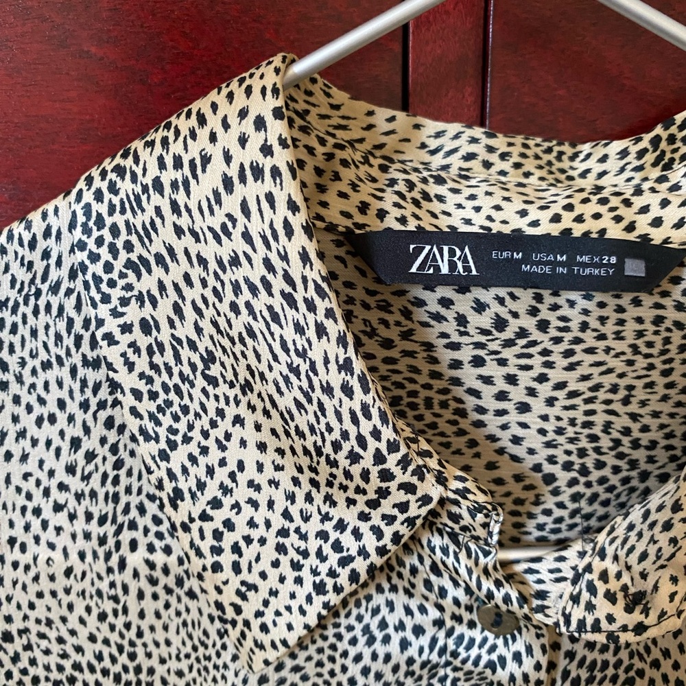 Zara Black and Cream Animal Print Shirt